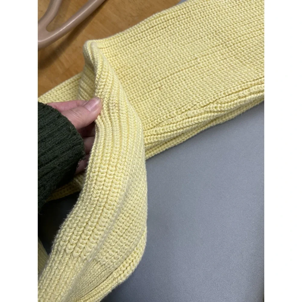 Lands End Mens Sweater Large Fisherman Cotton Rib Knit Crew Neck Yellow Vintage‎